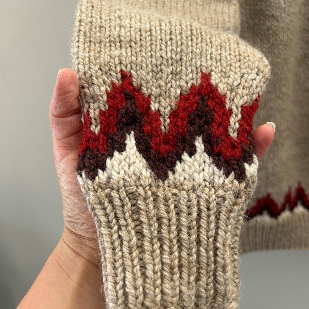 HAND KNIT Wool Fair Isle Oatmeal Nordic Chunky Knit Crew Neck Sweater - Picture 5 of 6